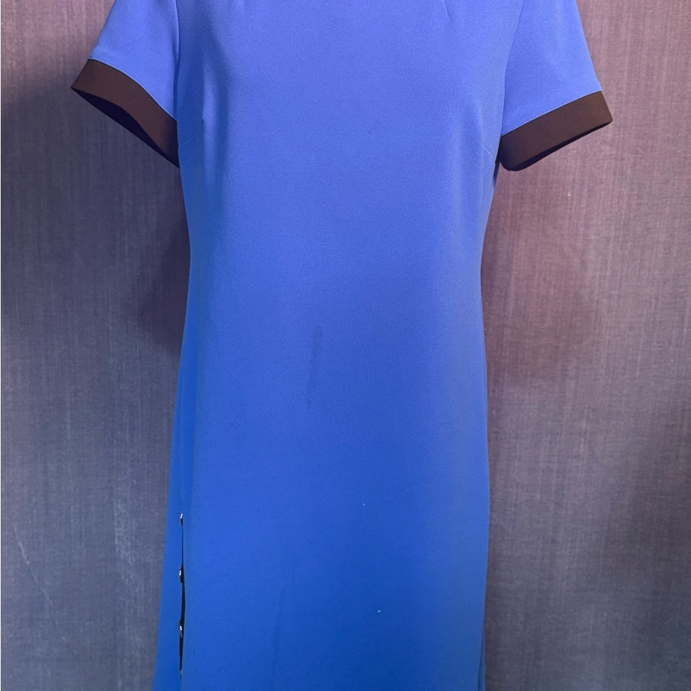 M801 Tommy Hilfiger Blue Sheath Dress with Slit and Cuffed Sleeves